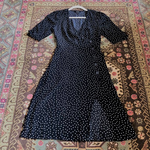 Fabulous Black & White Polka Dot Button Wrap Dress - Size XXS - Picture 2 of 16